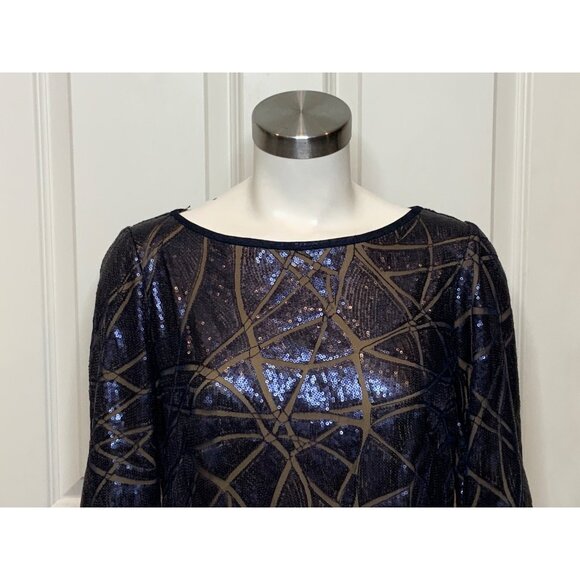 Tadashi Shoji Blue Sequin Paneled Mesh Dress, Size 4 - Picture 2 of 7
